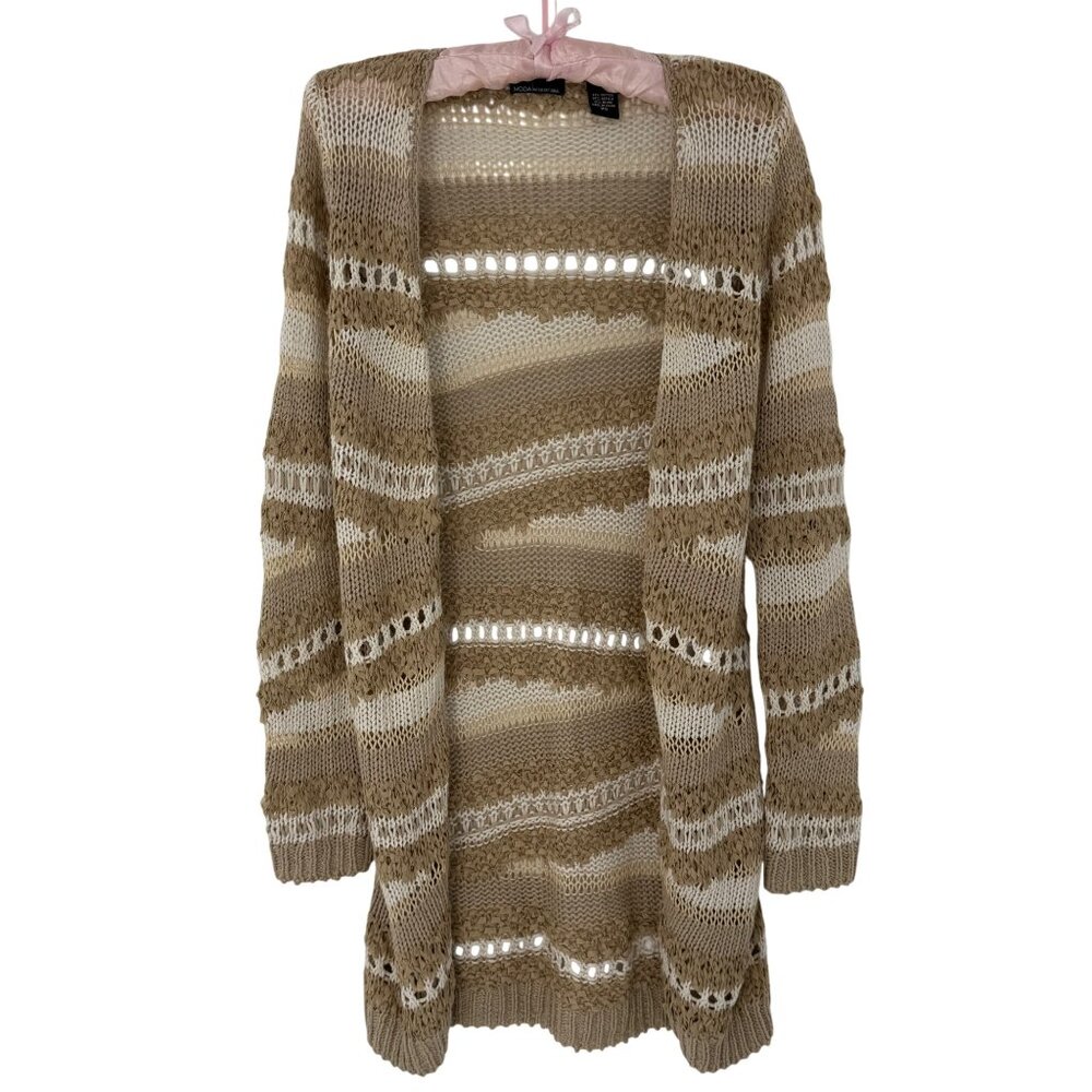 Vintage Y2K Victoria’s Secret Tan Coastal Grandmother Boho Crochet Knit Cardigan - Picture 1 of 16